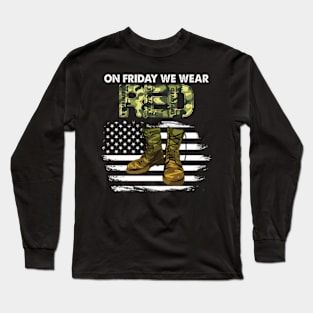 On Friday We Wear Red Friday Military Support Troops Us Flag Long Sleeve T-Shirt